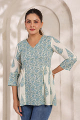Flora white floral cotton short kurta