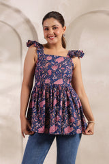 Moni purple floral cotton kurta