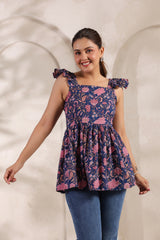 Moni purple floral cotton kurta