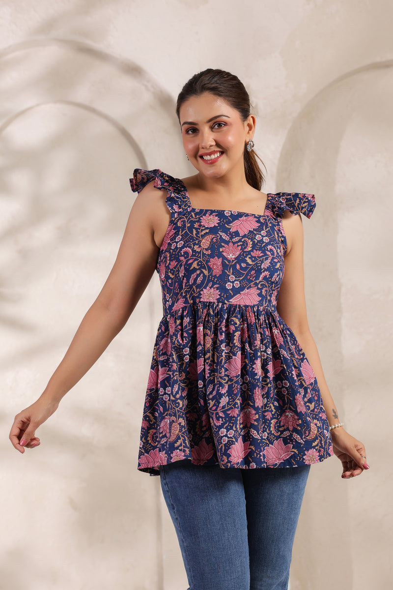 Moni purple floral cotton kurta