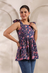 Moni purple floral cotton kurta