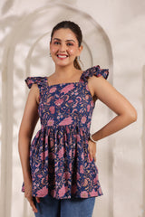 Moni purple floral cotton kurta