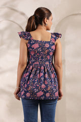 Moni purple floral cotton kurta