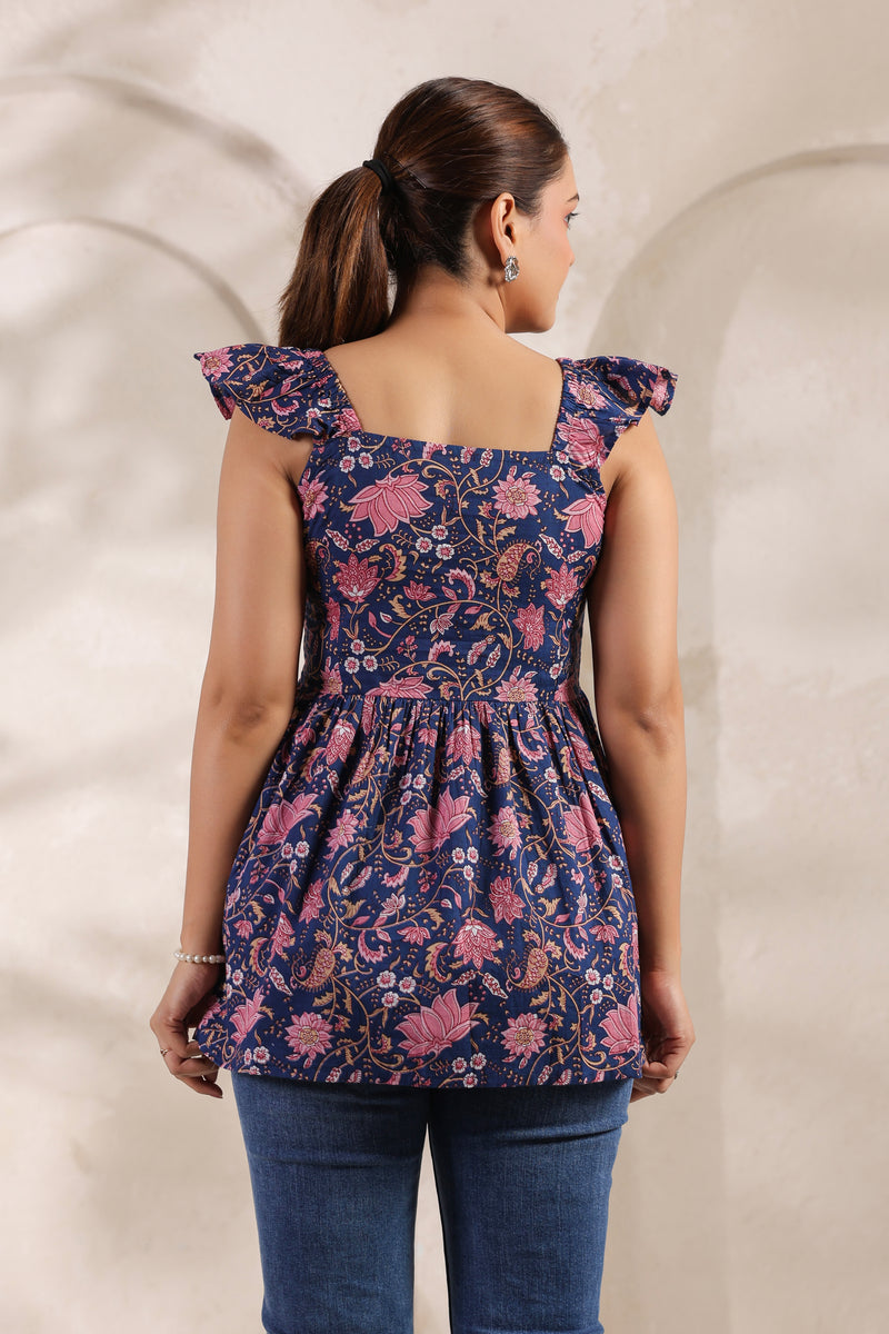 Moni purple floral cotton kurta