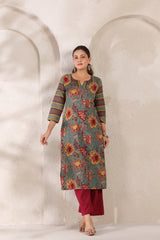 Berni green floral cotton long kurta