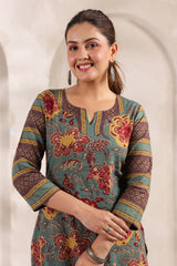 Berni green floral cotton long kurta