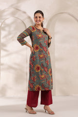 Berni green floral cotton long kurta