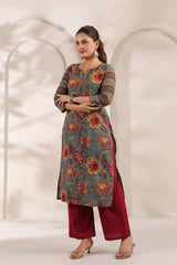 Berni green floral cotton long kurta