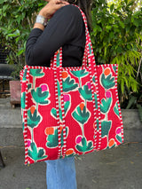 Rose red quilted tote bag