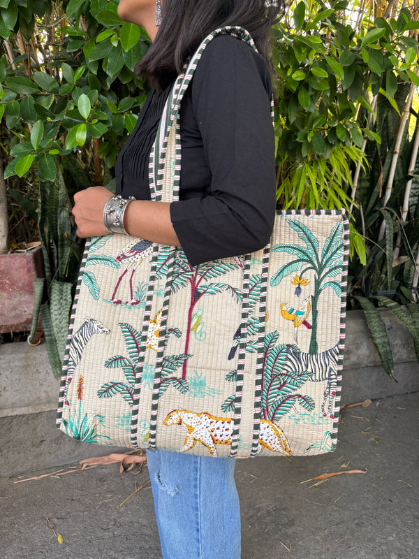 Tropical Jungle Print Off White Tote Bag
