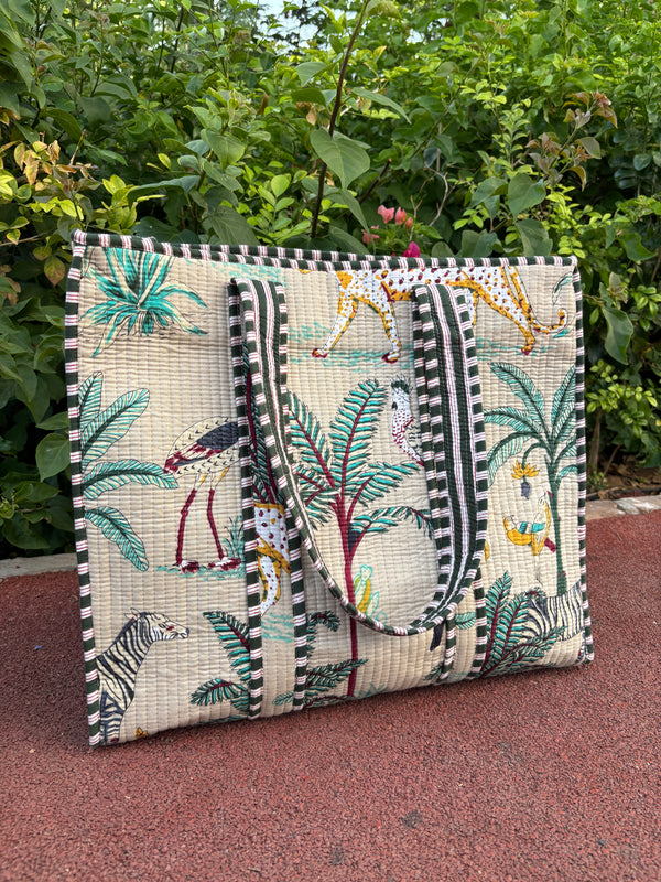 Tropical Jungle Print Off White Tote Bag