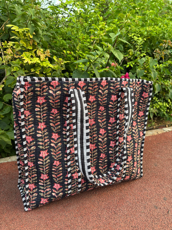 Gulab black large quilted tote bag