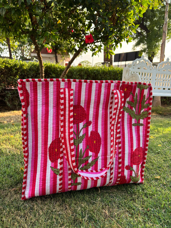 Rosemary red quilted tote bag