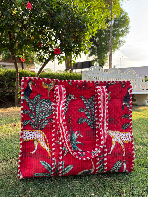 Laal bagh red large quilted tote bags