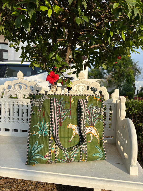 Tropical Jungle Print Green Tote Bag