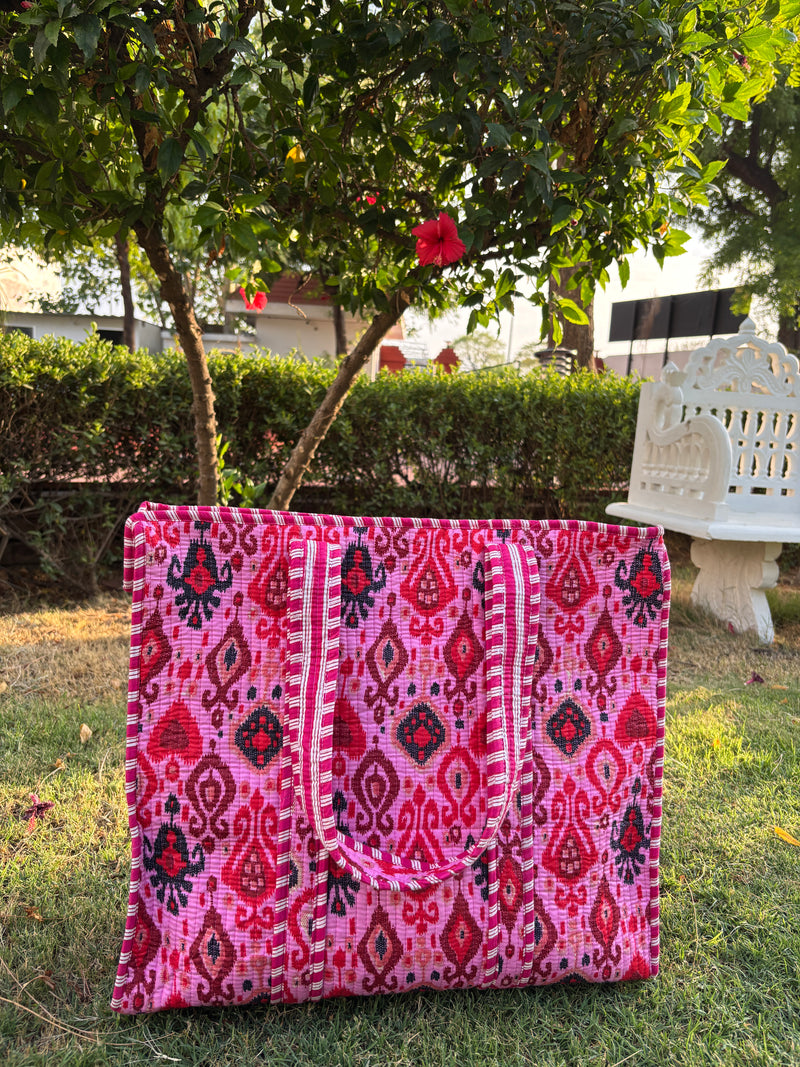 Rave pink quilted tote bag