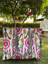 Ikkat white quilted tote bag