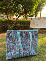 Neelambar blue quilted tote bag