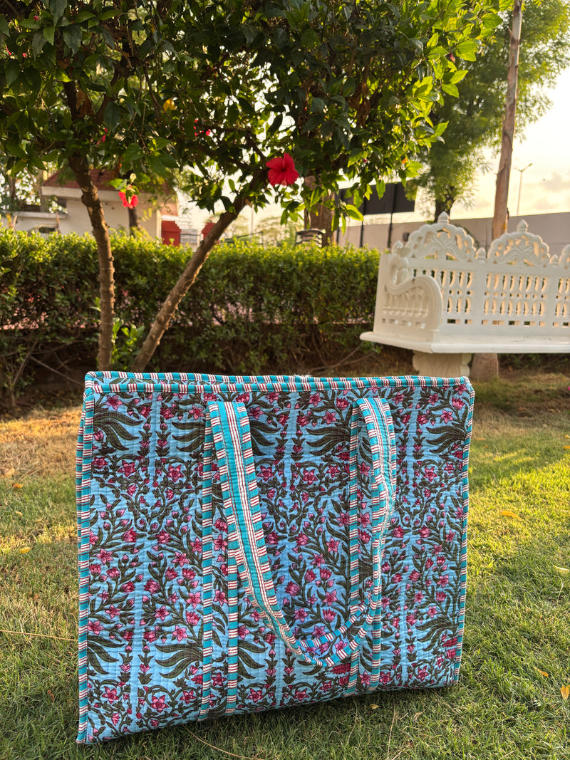 Neelambar blue quilted tote bag