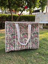 Lily garden pale yellow quilted tote bag