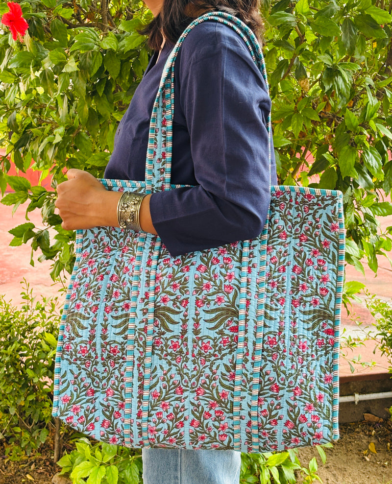 Neelambar blue quilted tote bag