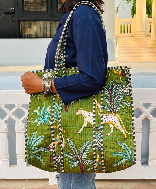 Tropical Jungle Print Green Tote Bag