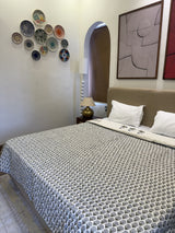 Wildflower Blue Reversible Handblock Printed Double Bed Jaipuri Razai
