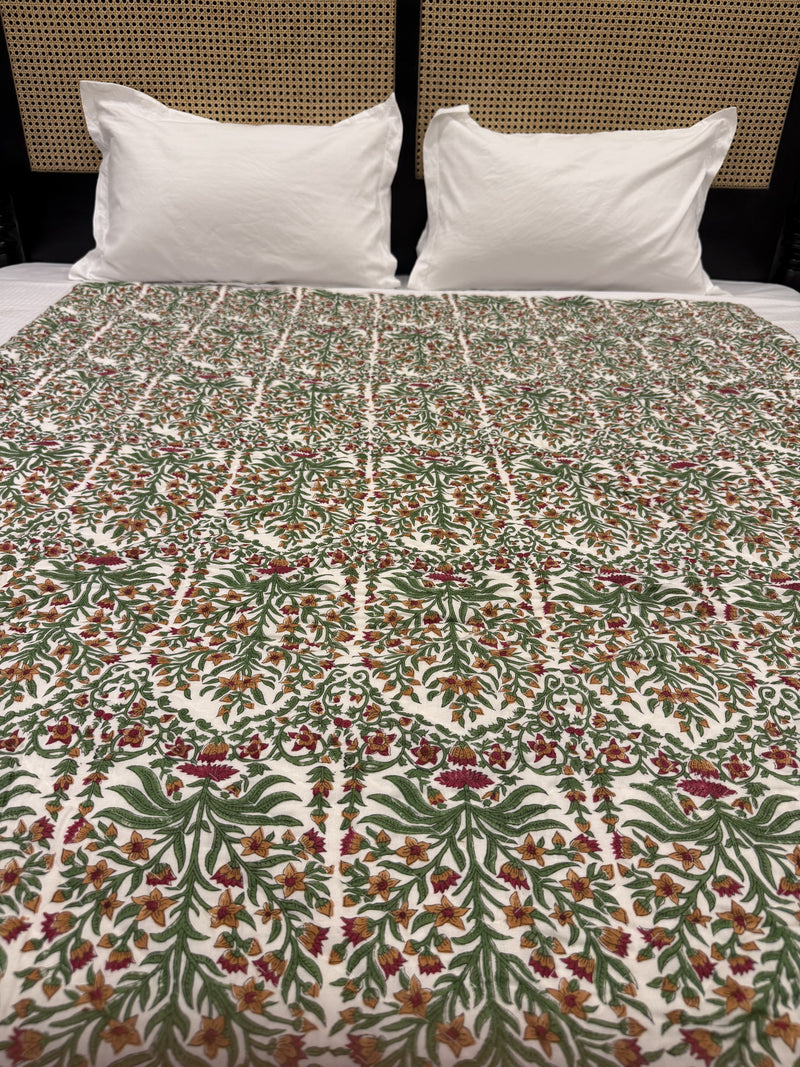 Wildrose Red Reversible Handblock Printed Cotton Single Bed Jaipuri Razai