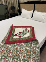 Wildrose Red Reversible Handblock Printed Cotton Single Bed Jaipuri Razai