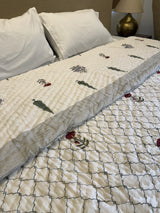 Rosevine White Reversible Handblock Printed Cotton Double bed Jaipuri Razai