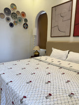 Rosevine White Reversible Handblock Printed Cotton Double bed Jaipuri Razai