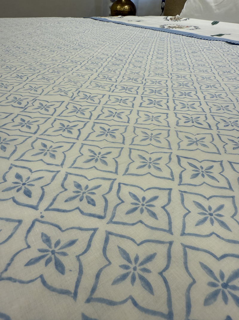 Valley Bloom White Reversible Handblock Printed Cotton Double Bed Ac Quilt