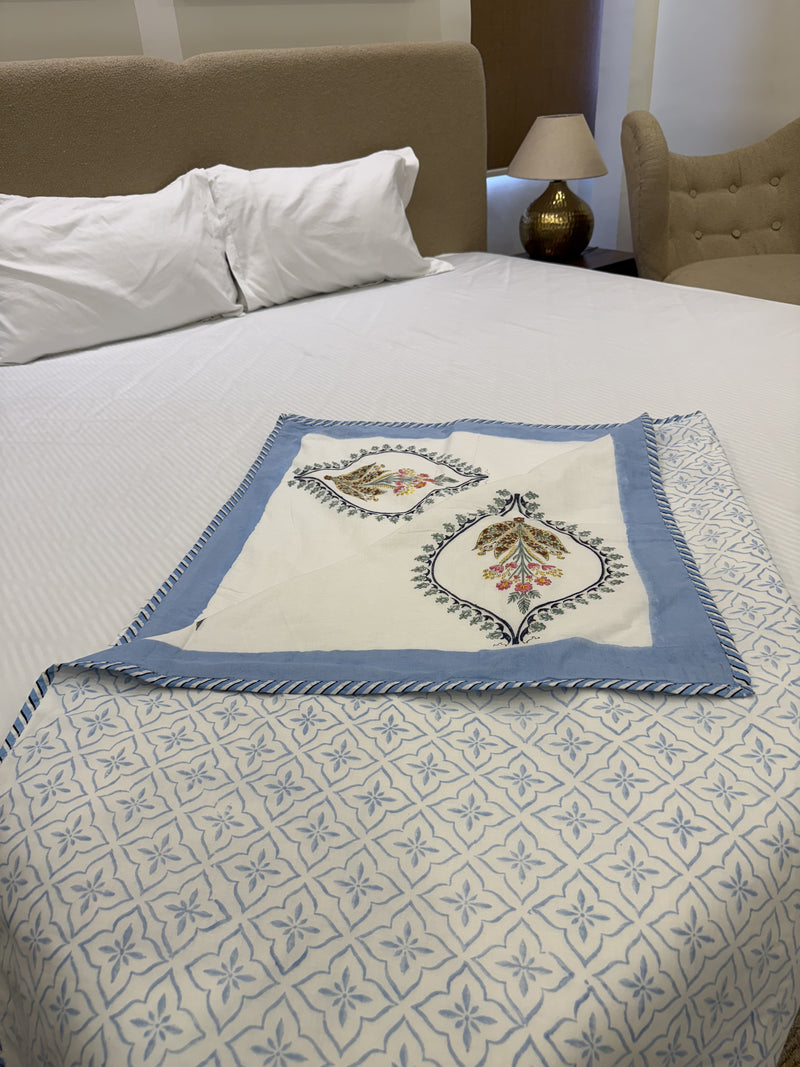 Valley Bloom White Reversible Handblock Printed Cotton Double Bed Ac Quilt
