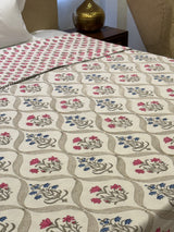 Gulaabi Noor Pink Reversible Handblock Printed Cotton Double Bed Ac Quilt