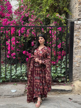 Rohini Red Printed Cotton Suit Set With Mul Cotton Dupatta