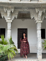 Rohini Red Printed Cotton Suit Set With Mul Cotton Dupatta