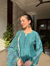 Suhana Green Embroidered Chanderi Handblock Printed Suit Set