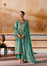 Rumani Light Green Pashmina Suit Set With Appliqué Work With Chinnon Dupatta
