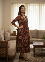 Meher Maroon Bloom Printed Anarkali Kurti