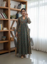 Eira Teal Heritage Print Anarkali Kurti