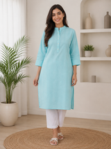 NoorAqua Blue Minimalist Elegance Denim Kurta