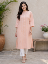 Rosy Peach Blush Serene Elegance Premium Denim Kurta