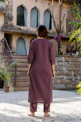 Phool Purple Handblock Printed Cotton Suit Set(Plus size)