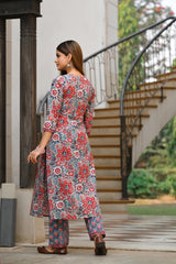 Bold And Beautiful Red Blossom Handblock Cotton Individual Kurta