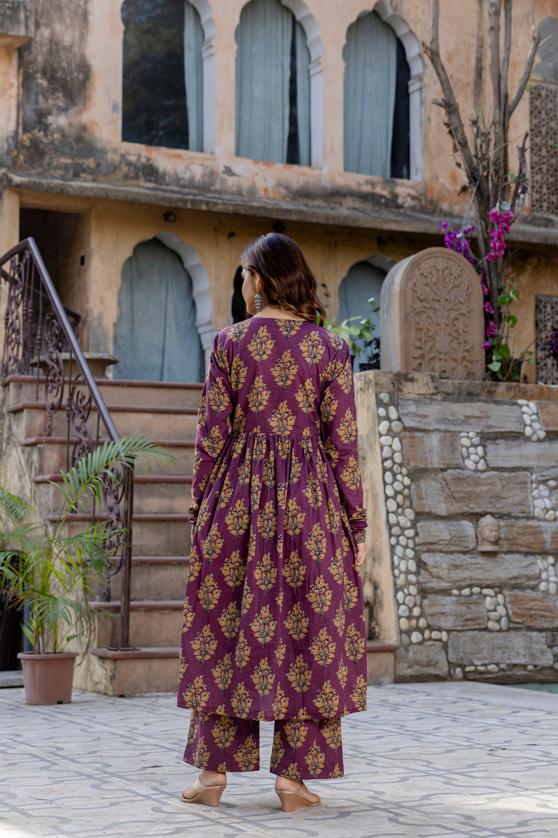 Roshni Purple Printed Suit Set( Plus size)