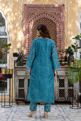 Suhana Green Embroidered Chanderi Handblock Printed Suit Set( plus size)