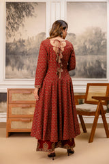 Rajvani Royale Maroon Printed Cotton Suit Set with Cotton Dupatta