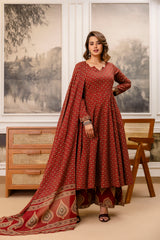 Rajvani Royale Maroon Printed Cotton Suit Set with Cotton Dupatta