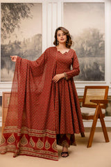 Rangrez Maroon Paisley Elegance Cotton Suit Set With Cotton Dupatta