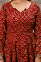 Rajvani Royale Maroon Printed Cotton Suit Set with Cotton Dupatta